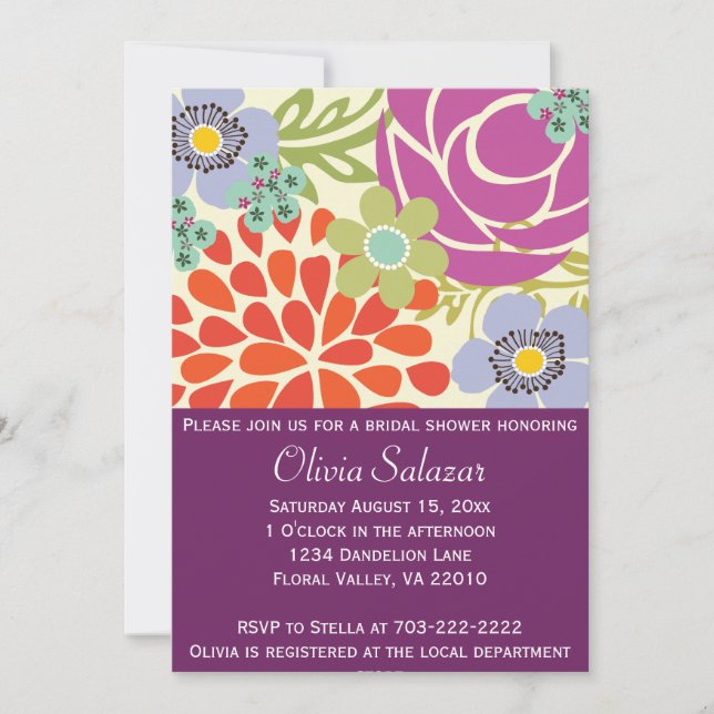 Purple Floral Garden Bridal Shower Invitation (Front)