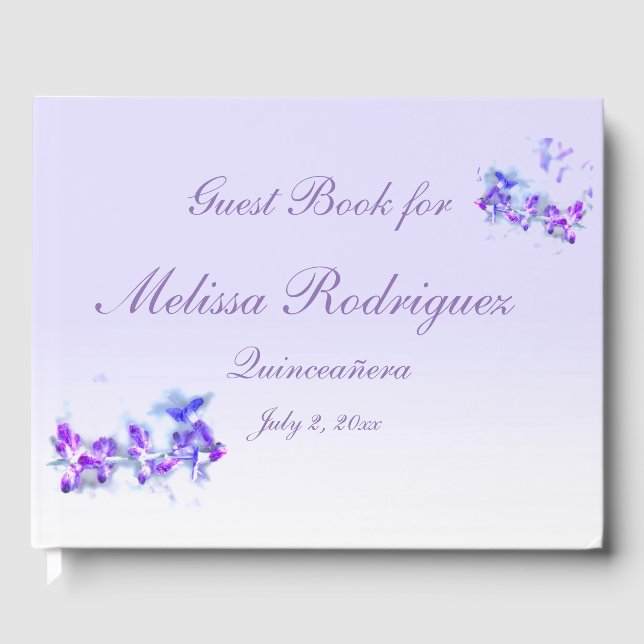 Purple Floral Garden Flower Quinceanera Guest Book (Front)