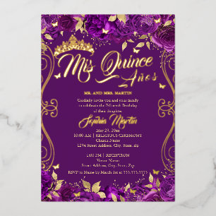 Purple Floral Garden Gold Mis Quince Quinceanera 