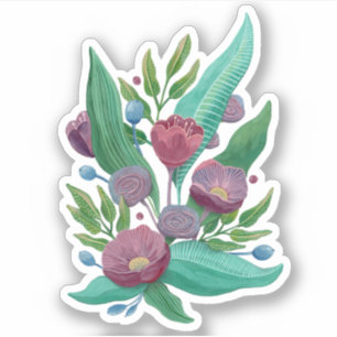 Purple floral garden. Painted botanical flowers