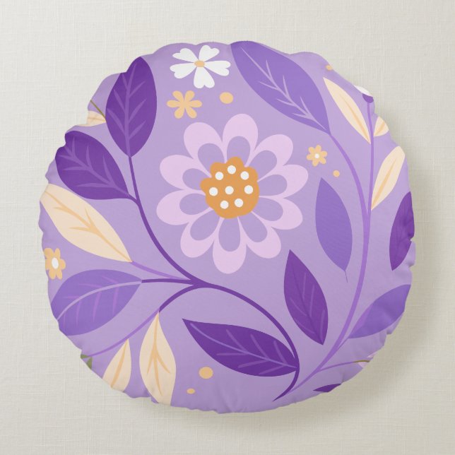  Purple Floral Garden Round Pillow (Front)