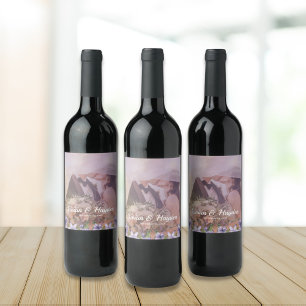 Purple Floral Garden Wedding Wine Label
