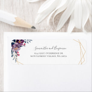 Purple Floral Geometric Botanical Return Address