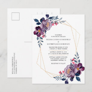 Purple Floral Geometric Botanical Wedding Invitation Postcard