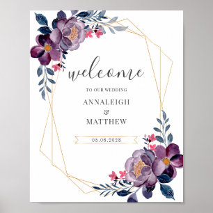 Purple Floral Geometric Botanical Wedding Sign
