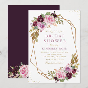 purple floral geometric bridal shower invitation