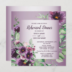 Purple Floral Geometric Greenery Rehearsal Dinner  Invitation