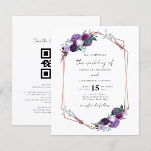 Purple Floral Geometric Script QR Code Wedding
