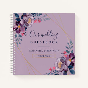 Purple Floral Geometric Wedding Guest Book