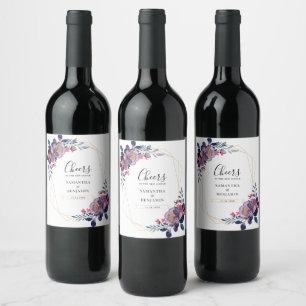 Purple Floral Geometric Wedding Mr and Mrs Wine Label