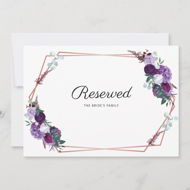 Purple Floral Geometric Wedding Reserved Sign (Front)