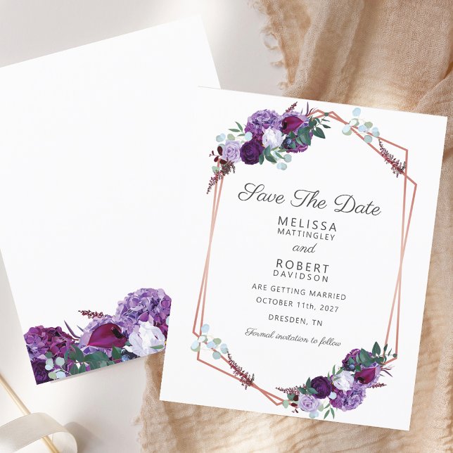 Purple Floral Geometric Wedding Save the Date (Purple Floral Geometric Wedding Save the Date)