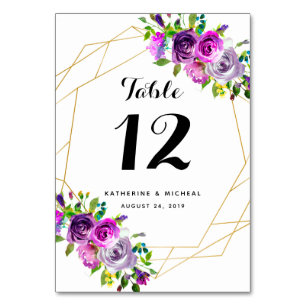 Purple Floral Geometric Wedding Table Numbers