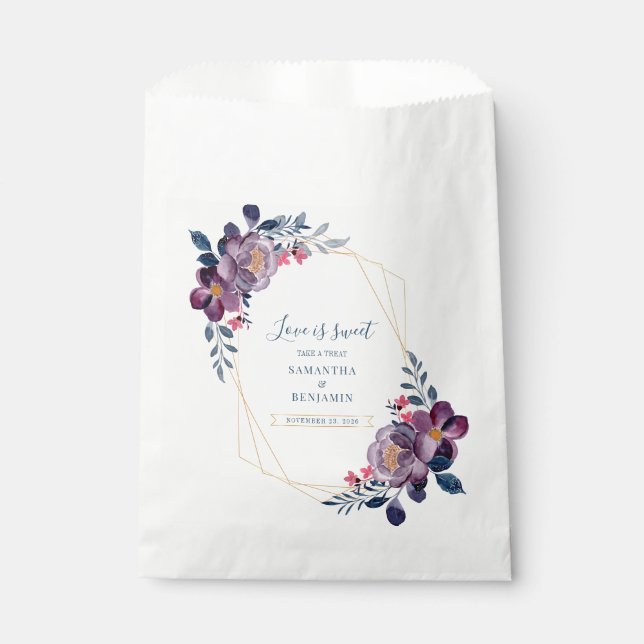Purple Floral Geometric Wedding Thank You Favour Bags (Front)