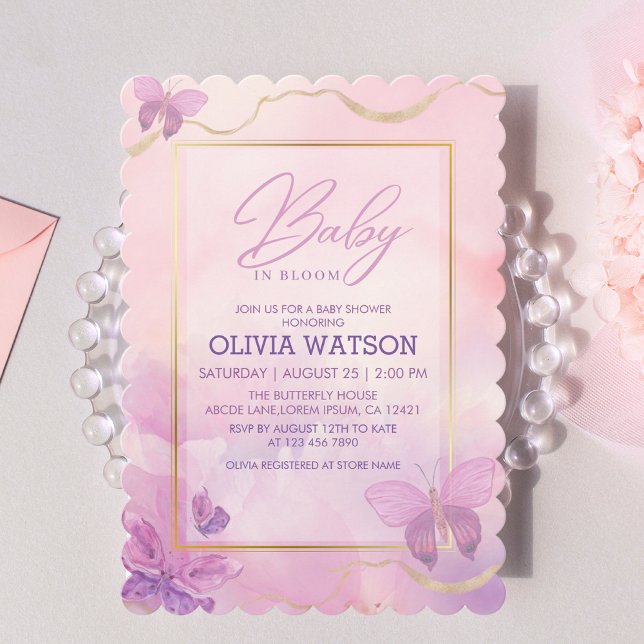 Purple Floral Girl Baby in bloom Baby Shower  Invitation (Creator Uploaded)