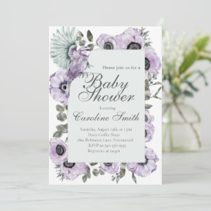 Purple Floral Girl Baby Shower Invitation