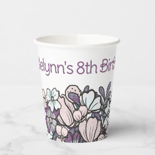 Purple Floral Girls Birthday Party Paper Cups