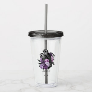 Purple Floral Glam Gothic Owls Acrylic Tumbler