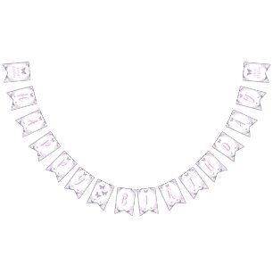 Purple Floral Glitter Butterfly Birthday Banner