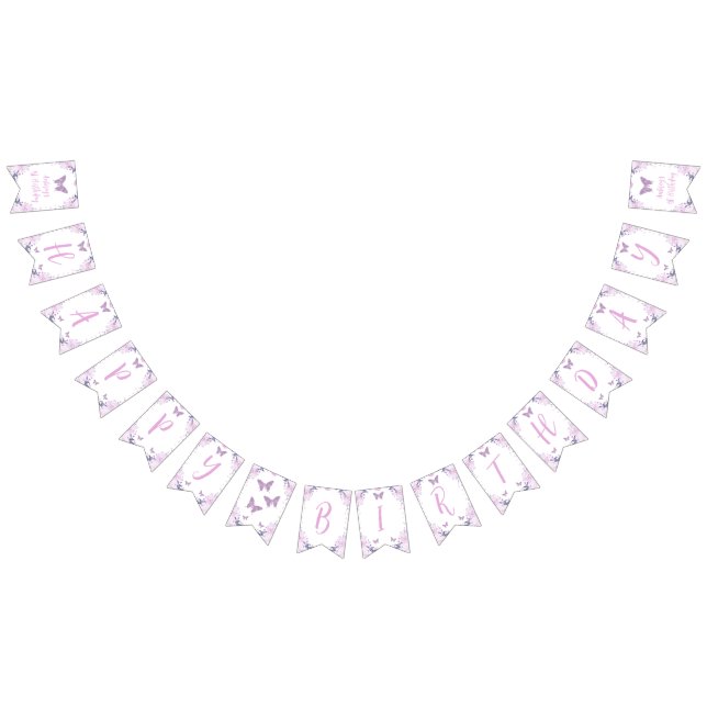 Purple Floral Glitter Butterfly Birthday Banner (All)