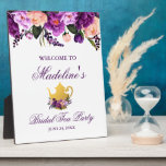 Purple Floral Gold Bridal Shower Tea Welcome Plaque<br><div class="desc">Watercolor Purple Ultra Violet Floral and Gold Bridal Shower Tea Party Welcome Plaque</div>