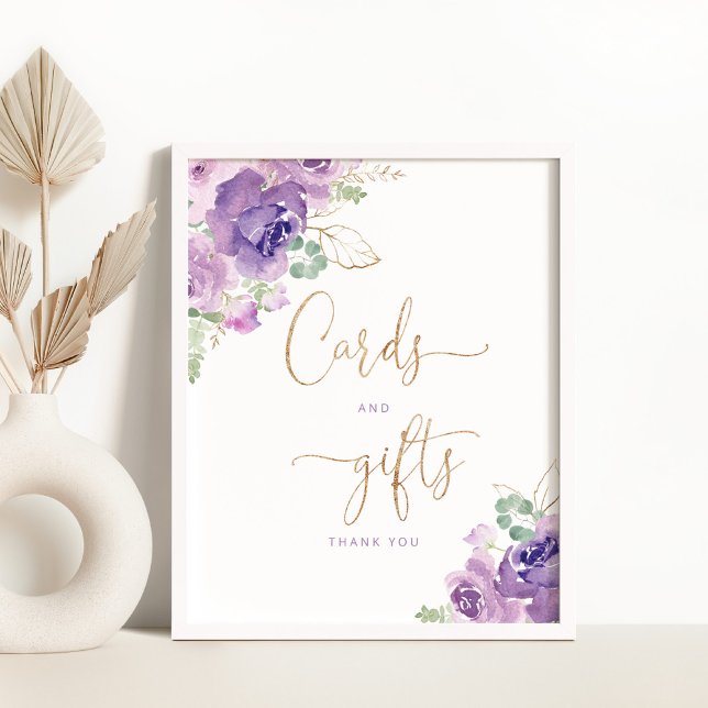 Purple floral gold Cards and gifts Poster (Creator Uploaded)