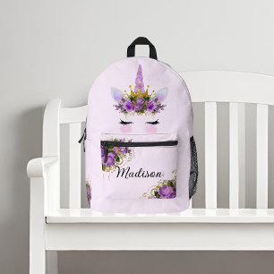 Purple Floral Gold Glitter Unicorn Backpack
