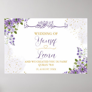 Purple Floral Gold Muslim Islamic Wedding Poster