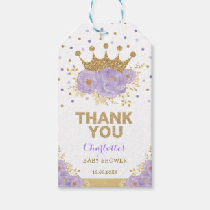 Purple Floral Gold Princess Crown Shower Birthday Gift Tags