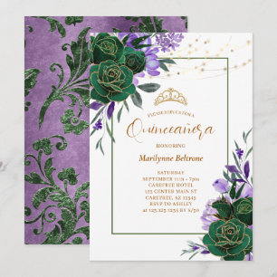 Purple Floral Gold Quinceañera Invitation