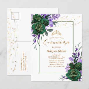 Purple Floral Gold Quinceañera Invitation Postcard