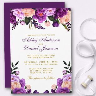 Purple Floral Gold Wedding Invitation