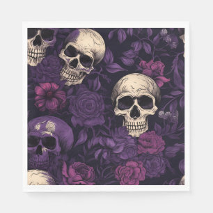 Purple Floral Goth Skull Halloween Napkin