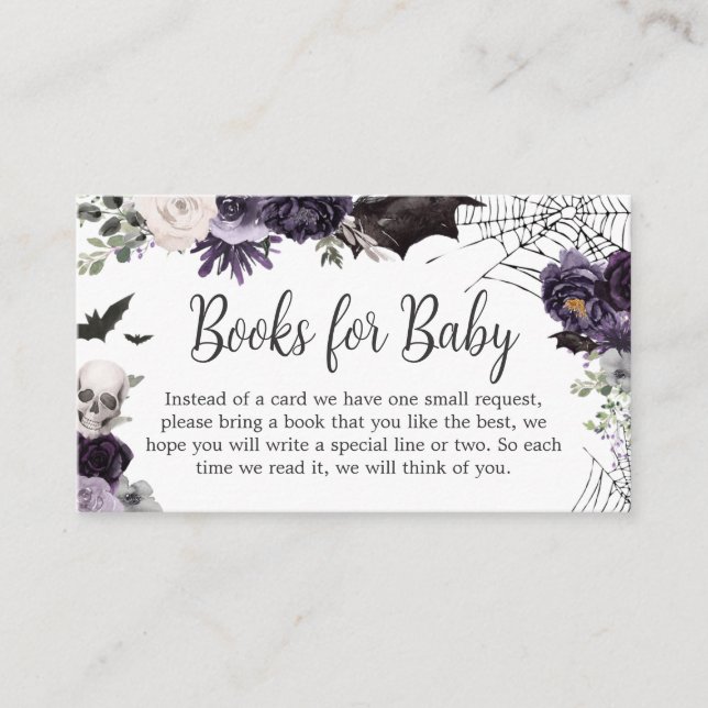 Purple Floral Gothic Baby Shower Books for Baby Enclosure Card (Front)