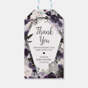 Purple Floral Gothic Baby Shower Favour Tags