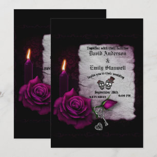 Purple Floral Gothic Candle Halloween Wedding Invitation