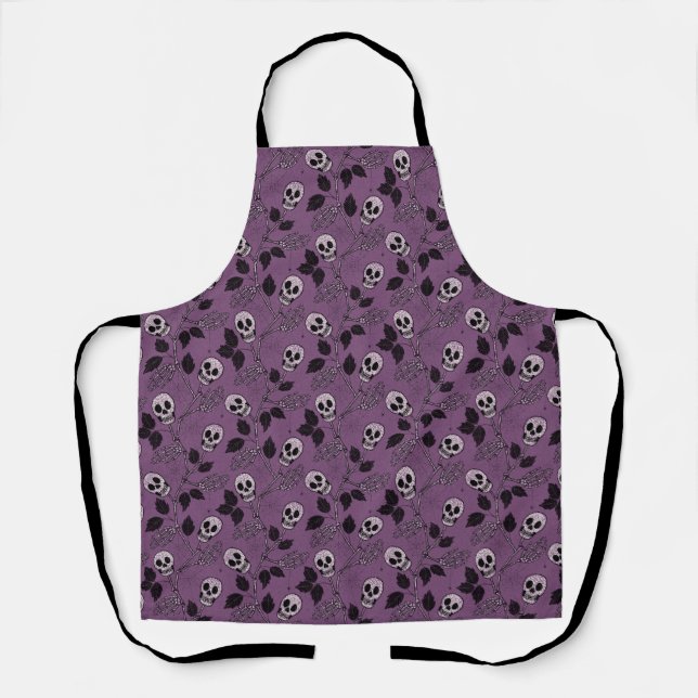 Purple Floral Gothic Skull Apron (Front)