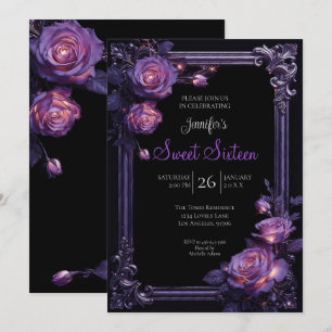 Purple Floral Gothic Sweet 16 Invitation