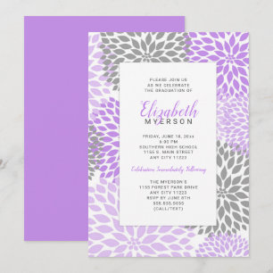 Purple Floral Graduation celebration invitations