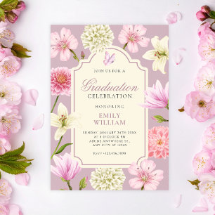 Purple floral graduation invitation