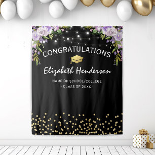 Purple Floral Graduation Photo Backdrop Tapestry