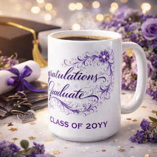 Purple Floral Graduation Script with Custom Year Coffee Mug