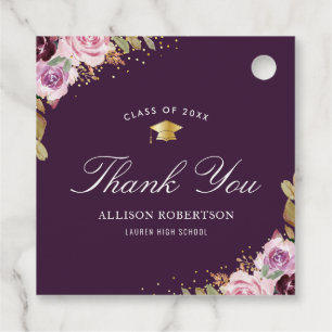 purple floral graduation thank you favour tags