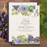 Purple Floral Green Leaves 80th Birthday Invitation<br><div class="desc">Plum purple watercolor floral and green leaves on ivory cream botanical garden 80th birthday party invitation.  Contact us for help with customisation or matching products.</div>