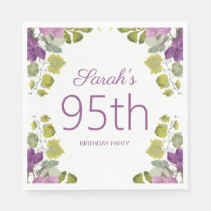 Purple Floral Green Leaves Vines 95th Birthday Napkin