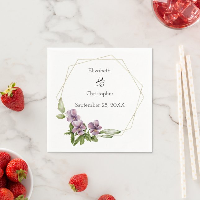 Purple Floral Greenery Elegant Wedding  Napkins (Insitu)