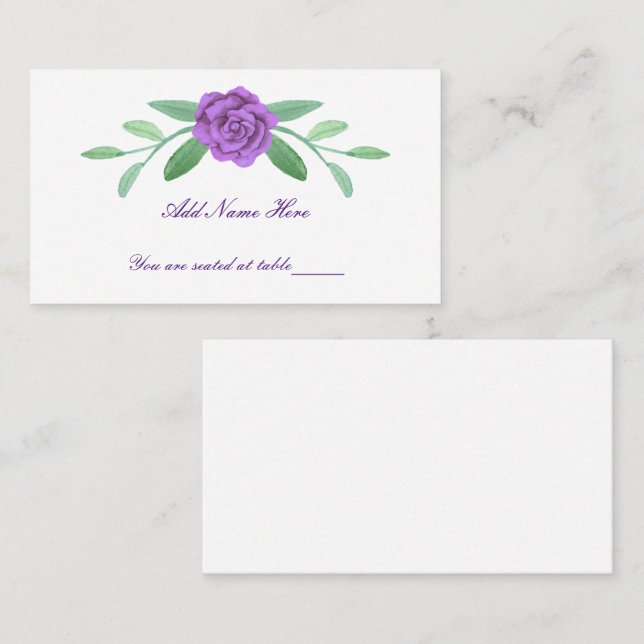 Purple Floral Greenery Foliage Table Place Card (Front/Back)
