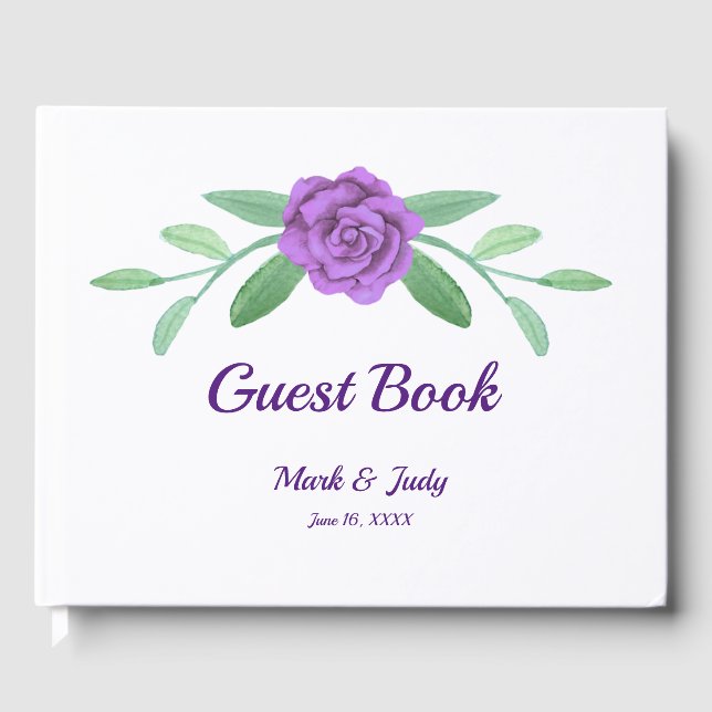 Purple Floral Greenery Foliage Wedding Guest Book (Front)