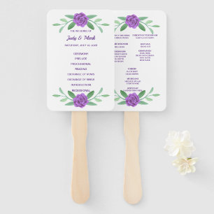 Purple Floral Greenery Foliage Wedding Program Hand Fan