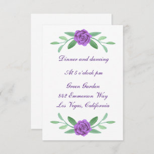 Purple Floral Greenery Foliage Wedding Reception RSVP Card
